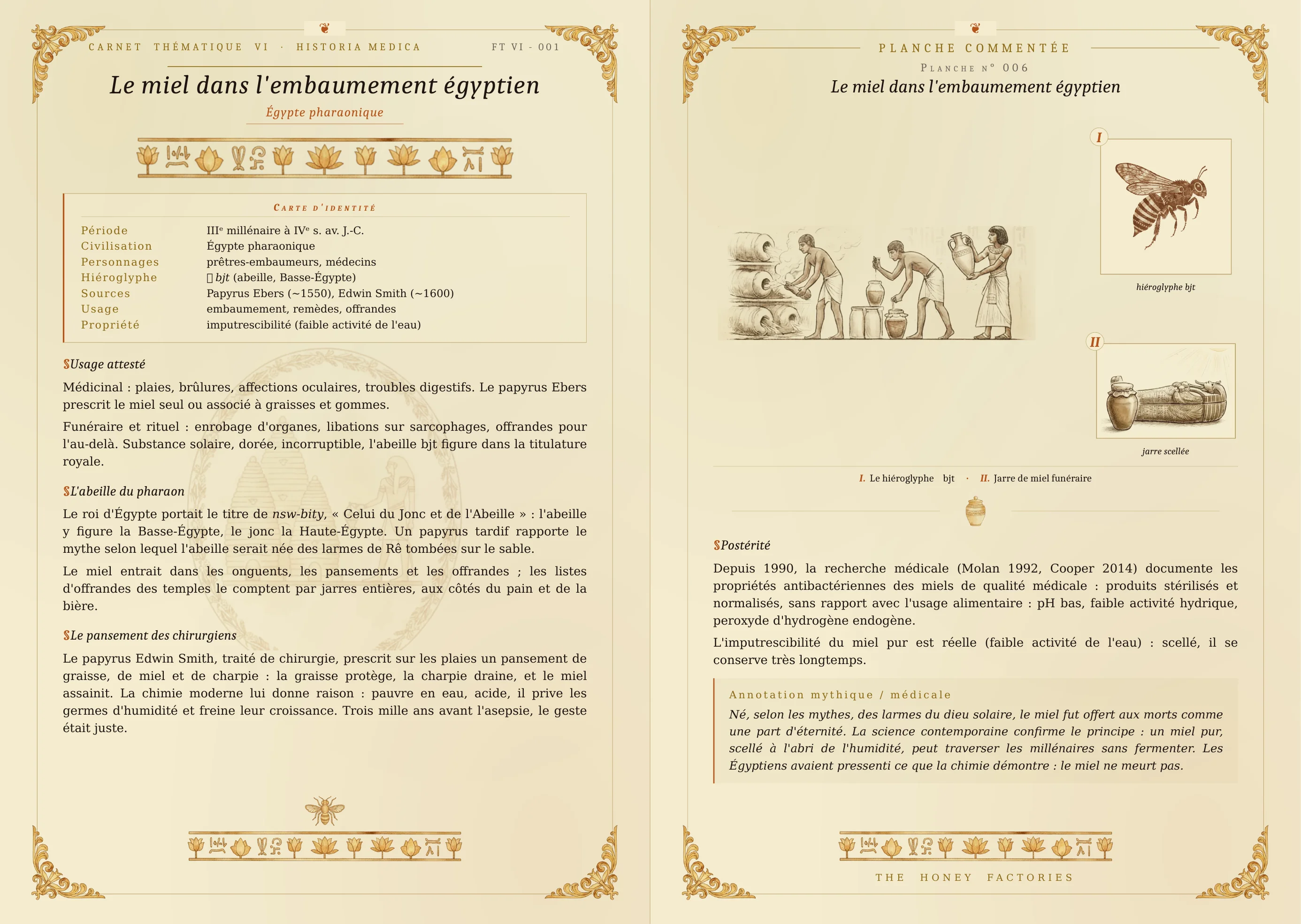 Planche (moitie gauche) Le miel dans l'embaumement égyptien